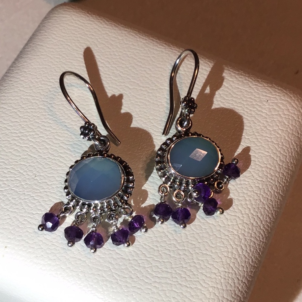 LARIMAR & AMETHYST DROP EARRINGS BY DOUG PAULUS SS